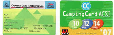Camping Card International and ACSI discount card